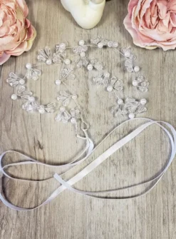 Accessoire cheveux couronne fleurs perles souple cérémonie Blanc