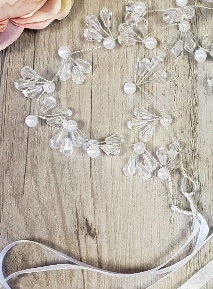 Accessoire cheveux couronne fleurs perles souple cérémonie Blanc