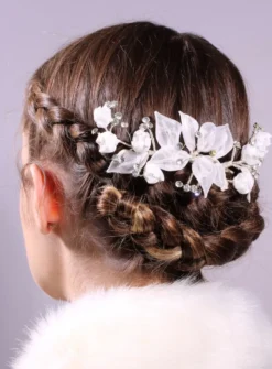 Accessoire chignon mariage strass et fleur flexible Blanc
