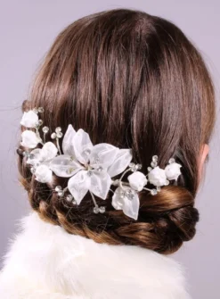 Accessoire chignon mariage strass et fleur flexible Blanc