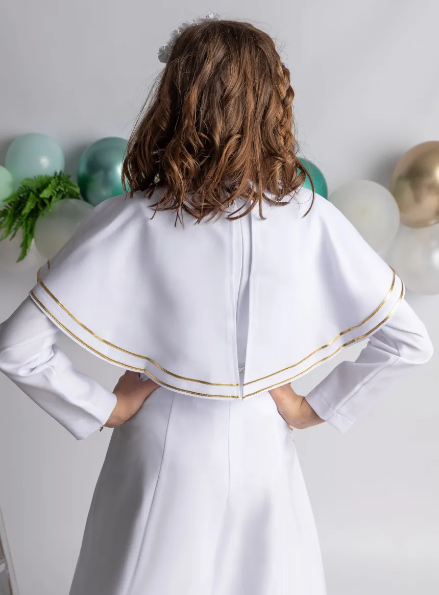 Aube de communion fille + cape brodée + cordon