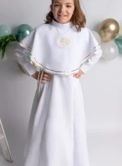 Aube de communion fille + cape brodée + cordon
