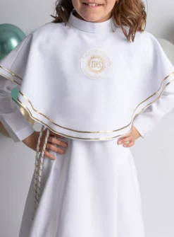 Aube de communion fille + cape brodée + cordon