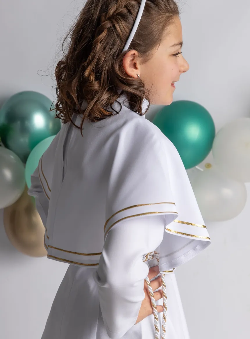 Aube de communion fille + cape brodée + cordon
