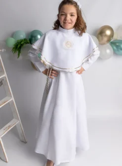 Aube de communion fille + cape brodée + cordon