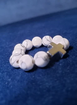 Bague Dizainier Perles de Howlite Blanc Blanc