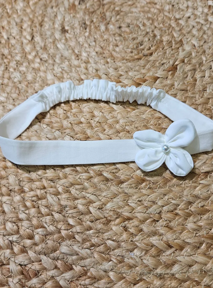 Bandeau baptême bébé fille avec fleur