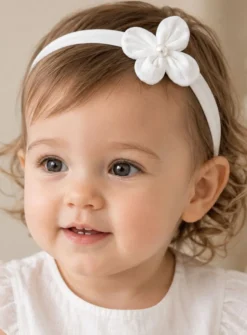 Bandeau baptême bébé fille avec fleur