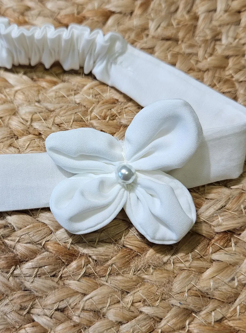 Bandeau baptême bébé fille avec fleur