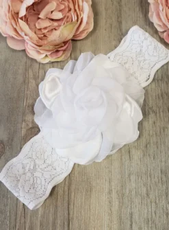 Bandeau baptême blanc dentelle et fleur Blanc