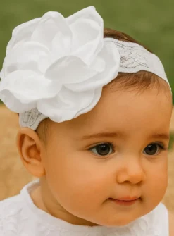 Bandeau bébé baptême grosse fleur tissu