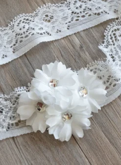 Bandeau bébé blanc fleurs et strass Blanc