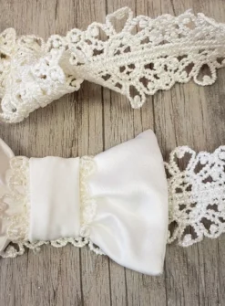Bandeau bébé dentelle ancienne et noeud Ivoire - Ecru