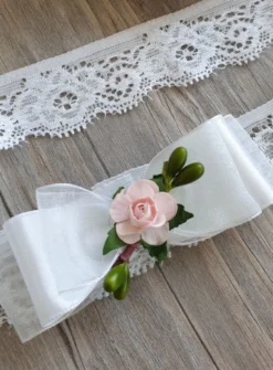 Bandeau bébé dentelle et noeud satin Blanc