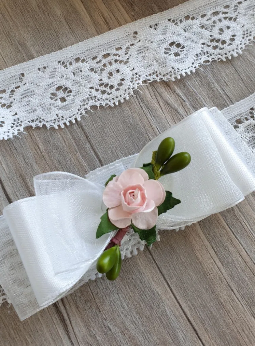 Bandeau bébé dentelle et noeud satin Blanc