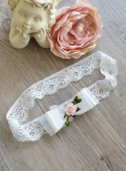 Bandeau bébé dentelle et noeud satin Blanc
