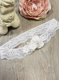 Bandeau bébé dentelle et perles Blanc