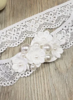 Bandeau bébé dentelle et perles Blanc