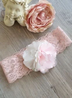 Bandeau bébé dentelle rose poudre Rose