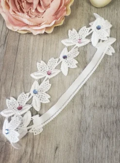 Bandeau bébé fille fleur dentelle et strass Blanc