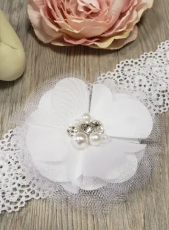 Bandeau bébé fleurs et strass Blanc