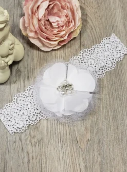 Bandeau bébé fleurs et strass Blanc