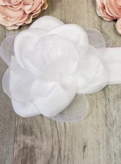 Bandeau de baptême avec fleur et feuille Blanc