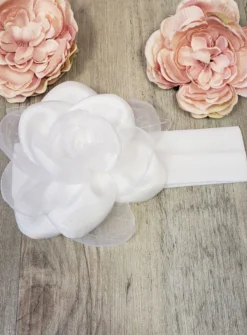 Bandeau de baptême avec fleur et feuille Blanc