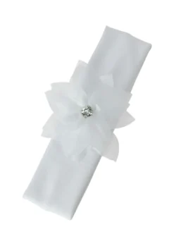 Bandeau de baptême blanc fleur large Blanc