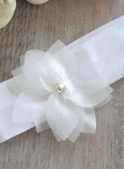 Bandeau de baptême blanc fleur large Blanc