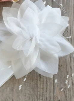 Bandeau de baptême fleur large avec perles