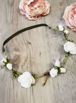Bandeau de cérémonie fleurs et tiges Blanc