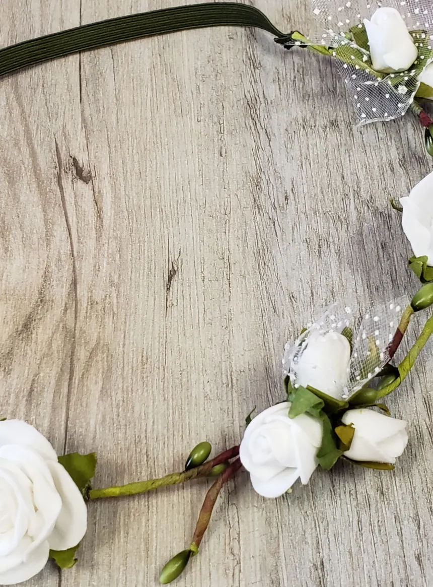 Bandeau de cérémonie fleurs et tiges Blanc