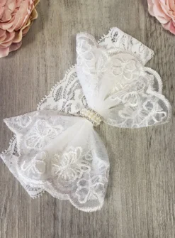 Bandeau dentelle et noeud large bébé fille blanc cassé
