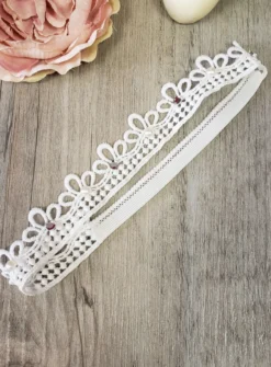 Bandeau dentelle petite fille dentelle perles et strass Blanc