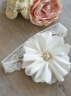 Bandeau fille dentelle fleur large Ivoire - Ecru
