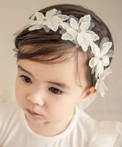Bandeau fleur dentelle fille Blanc