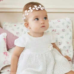 Bandeau fleurs avec perles et strass Blanc