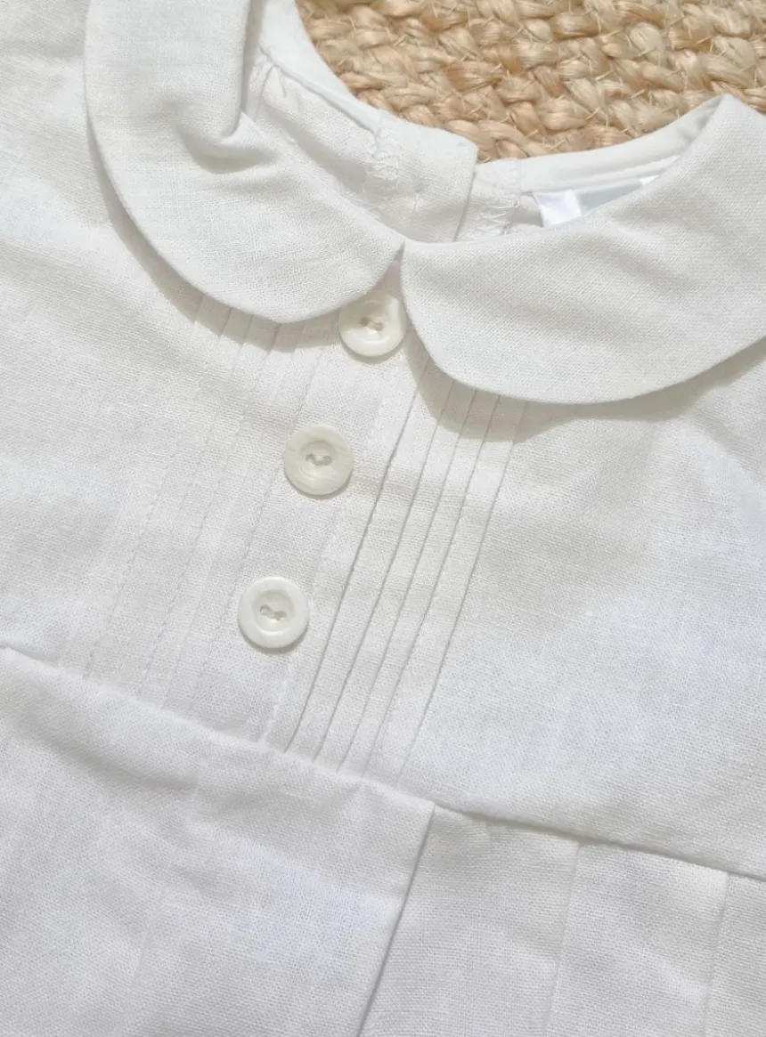 Barboteuse bébé garçon en lin blanc cassé
