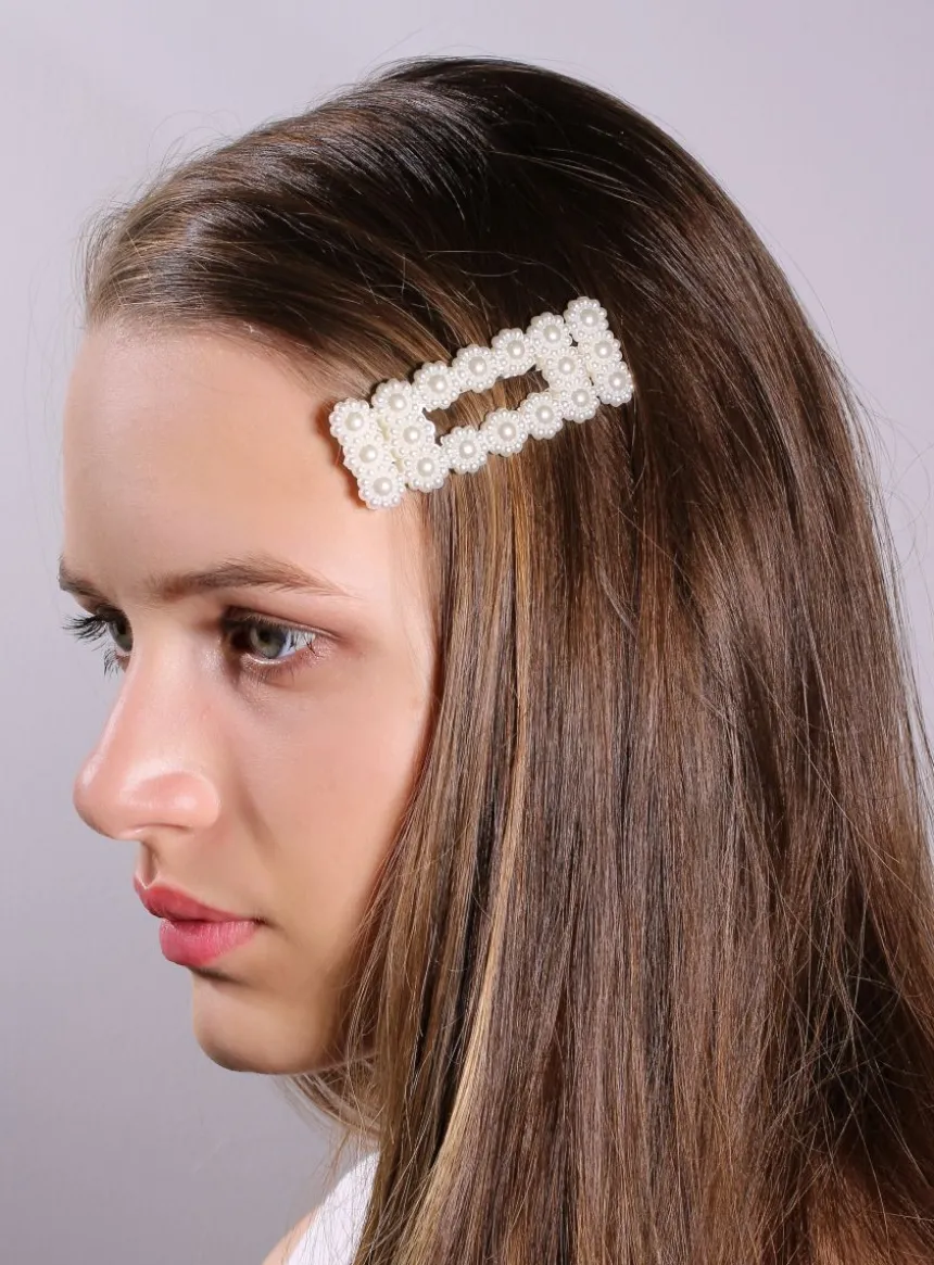 Barrette perle large Ivoire - Ecru