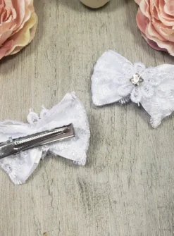 2 barrettes enfant dentelle et strass Blanc