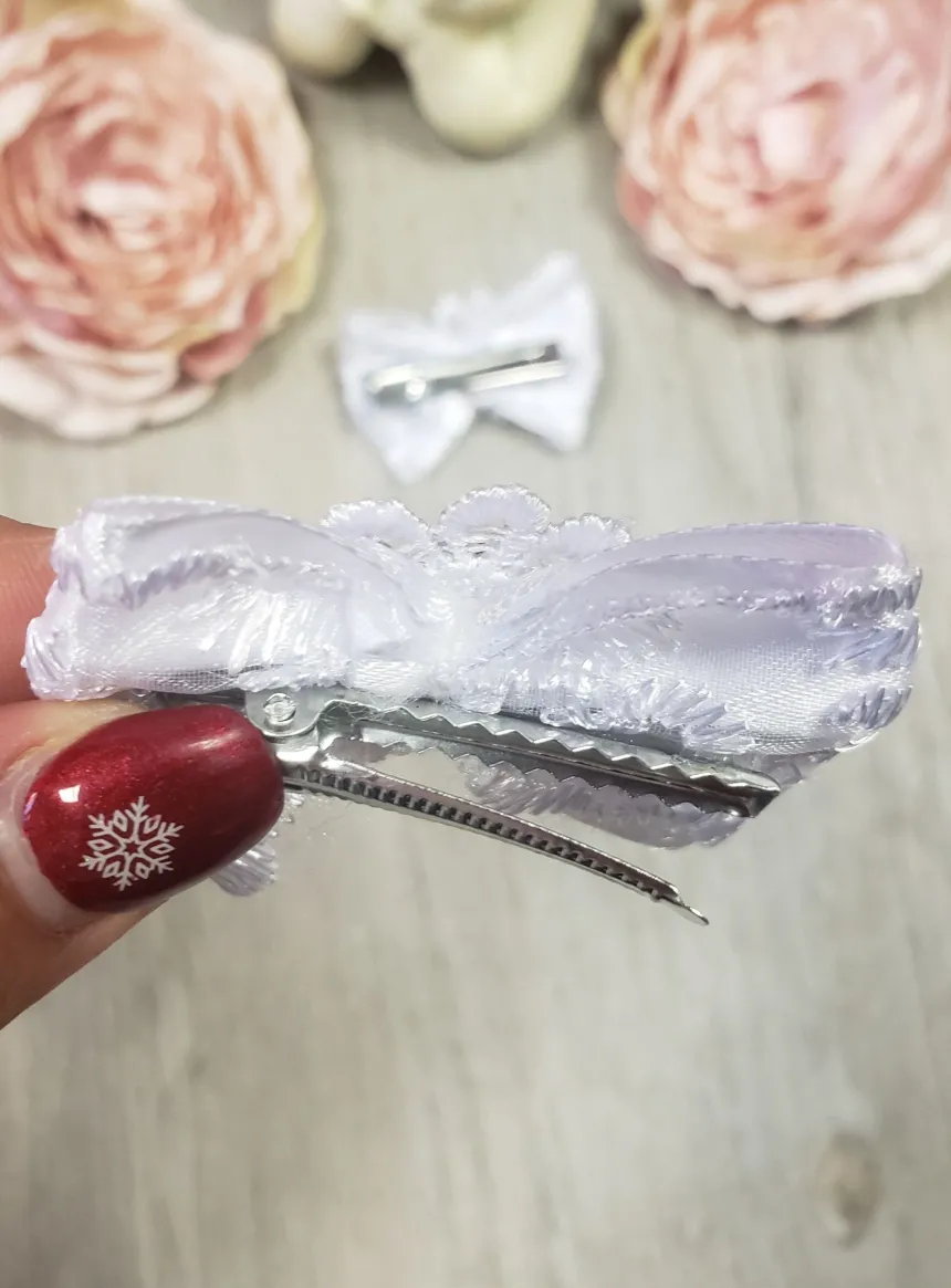 2 barrettes enfant dentelle et strass Blanc