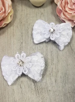 2 barrettes enfant dentelle et strass Blanc