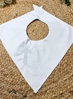 Bavoir baptême triangle vintage Yanis Blanc