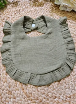 Bavoir bébé en coton de gaze et froufrou - Personnalisable