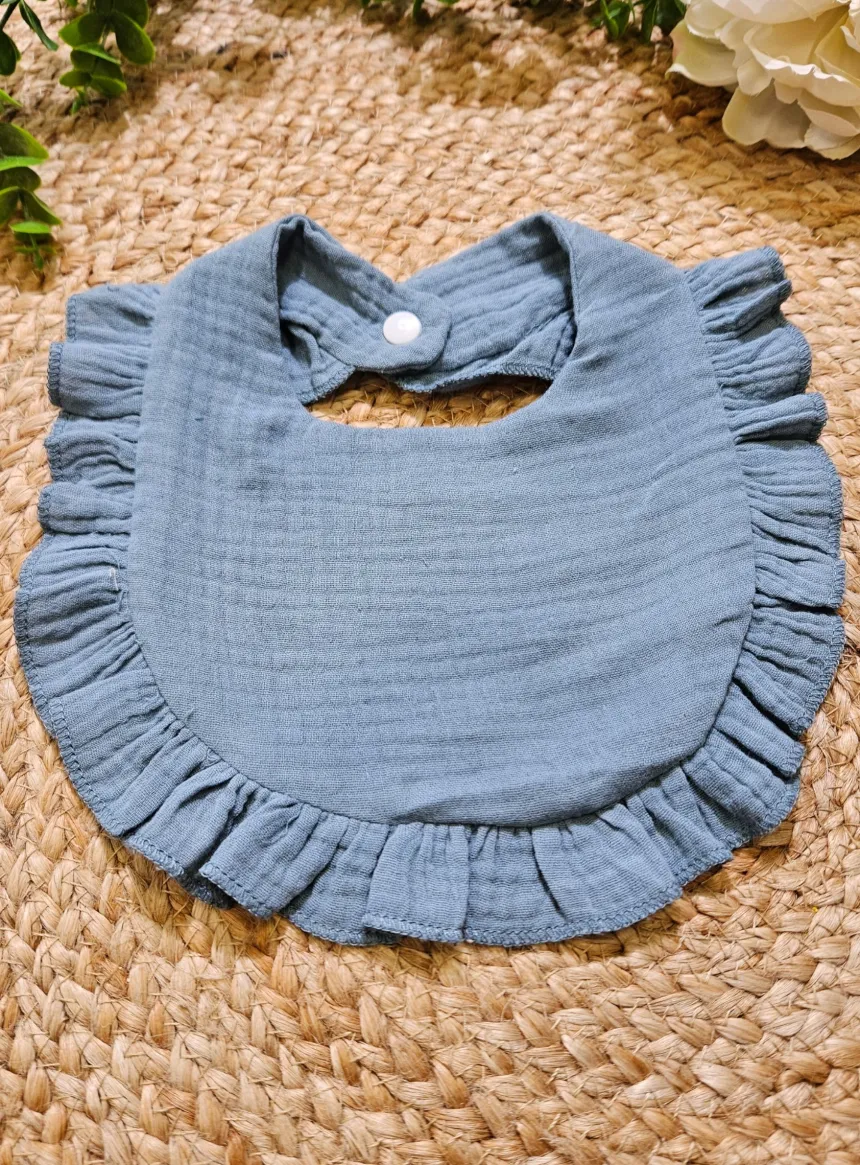 Bavoir bébé en coton de gaze et froufrou - Personnalisable