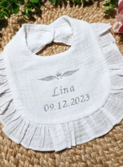 Bavoir bébé en coton de gaze et froufrou - Personnalisable