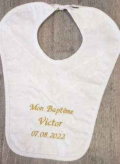 Bavoir bébé long dentelle Simon Blanc