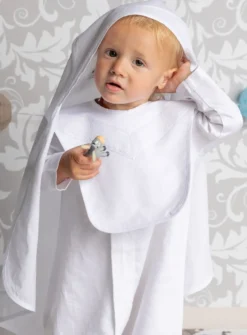 Bavoir bébé long dentelle Simon Blanc