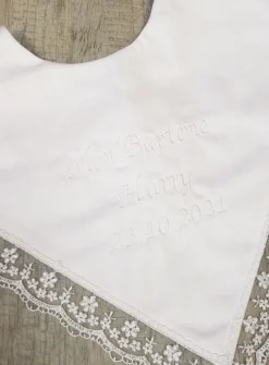 Bavoir bébé original dentelle Anaé - Personnalisable Blanc